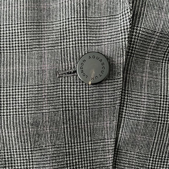 Aquascutum London One Button Closure Gray Check 100% Wool Blazer Women Size 14 - Picture 6 of 10